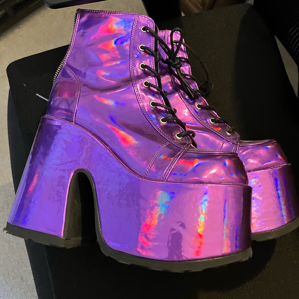 Demonia Holographic/Metallic Purple Platform Boots CAMEL-203 - Picture 2 of 13